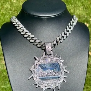 Authentic Last Supper Pendant / Iced out Cuban Link Chain Necklace White Gold Plated