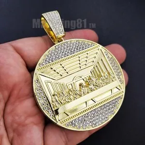 Authentic Gold plated Last Supper Pendant & Iced Cubic Zirconia Cuban Chain Icy Necklace