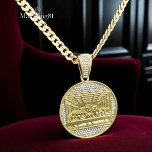 Authentic The Sacred Banquet Last Supper Golden Medallion and Cuban Chain