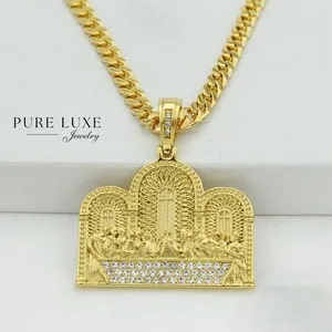 Authentic Men's 24" -.last dinner CZ Pendant,Cuban Chain*Gold plated + Box