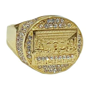 Authentic 14K Gold Plated The Last Supper Big Round Ring Iced Simulated CZ