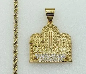 Authentic Last Supper Jesus Gold Plated 3mm Chain Necklace Oro Ultima Cena Dije Cadena