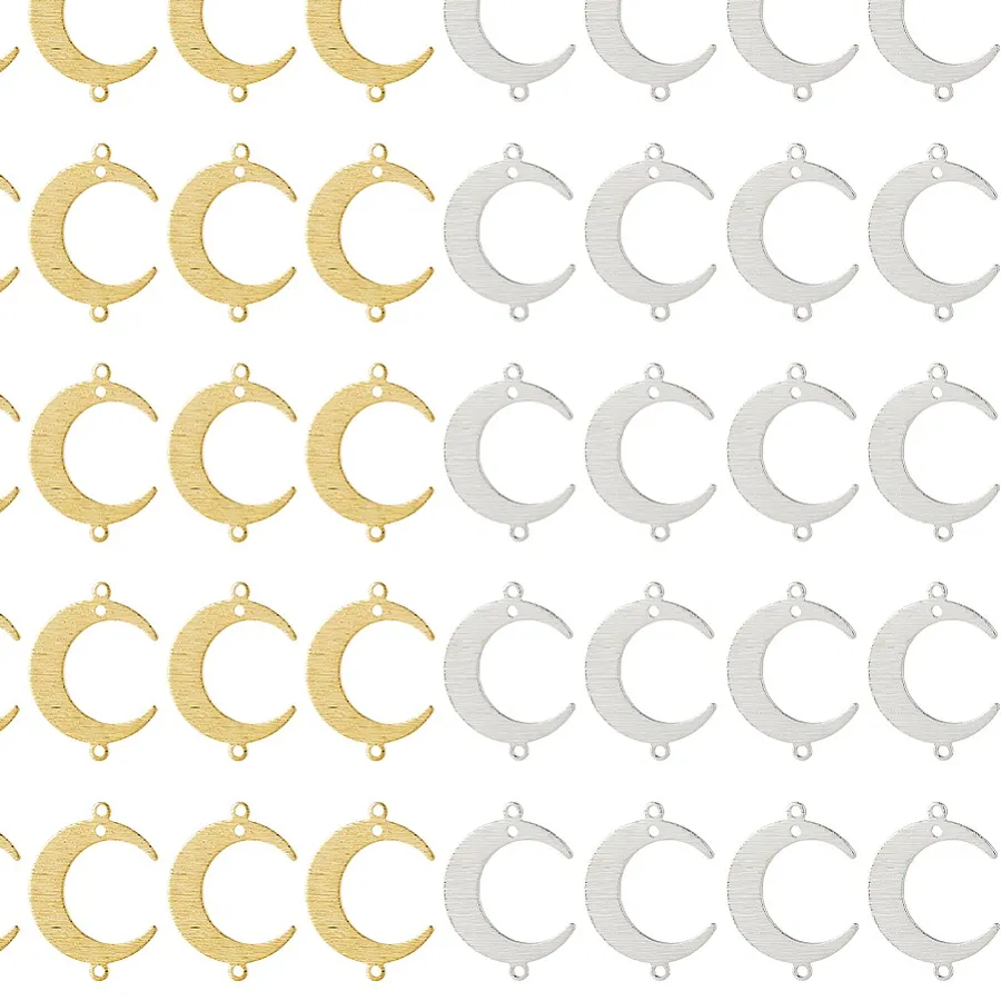 Authentic 40Pcs 2 Colors Rack Plating Connector Charms Long-Lasting Plated Moon Links Platinum Golden 22x16.5x1mm Hole: 1.2mm