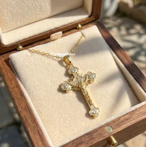 Authentic 14K Gold Plated Crucifix Cross Necklace Vintage Catholic Christian Pendant