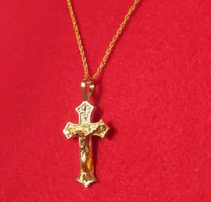 Authentic 14KT GOLD PLATED CROSS CRUCIFIX CHARM PENDANT WITH 16-30 INCH ROPE CHAIN - 3543B