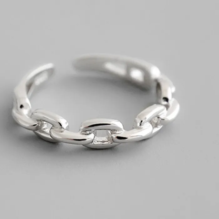 Authentic 925 Sterling Silver Cuba Chain Opne Rings For Women Engagement Wedding Luxury Fine Jewelry