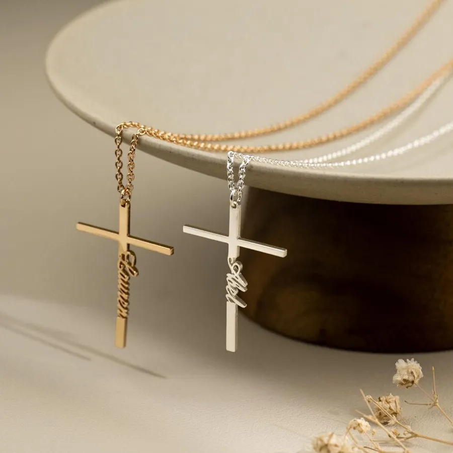 Authentic Custom Minimalist Cross Necklace for Girls Personalized Crucifix Jewelry Name Necklaces Baptism