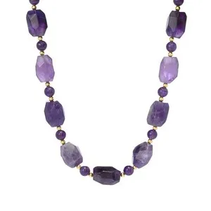Authentic 18K Gold Plated 20x15mm Amethyst Nugget & Bead 19.5"+2" Necklace