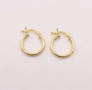 Authentic 2mm X 15mm All Shiny Plain Hoop Earrings 14K Yellow Gold-Plated Silver 925