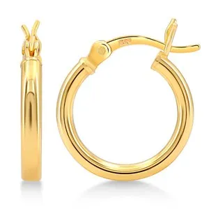 Authentic Gold Plated Sterling Silver 2mm Hoop Earrings - 15mm (1/2"") Diameter