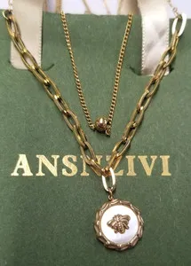 Authentic Ansnzivi 18K Gold Plated Layered Bee Necklace 15", 18"+2"