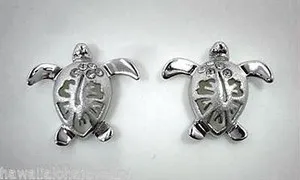 Authentic 15MM WHITE GOLD PLATED 925 SILVER HAWAIIAN TURTLE HIBISCUS CZ STUD EARRINGS #2M