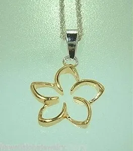 Authentic 15mm Yellow Gold Plated 925 Silver Hawaiian Plumeria Burst Flower Pendant #2