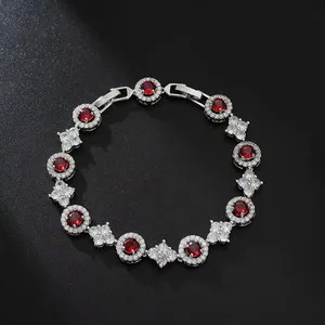 Authentic 15Ctw Round Cut Lab Created Red Ruby 2 Row Tennis Bracelet 14K White Gold Plated