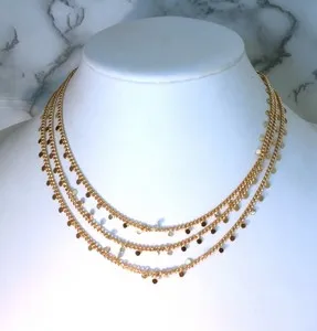 Authentic Open Edit gold plated shaky chain layered necklace necklace 15" + 2"