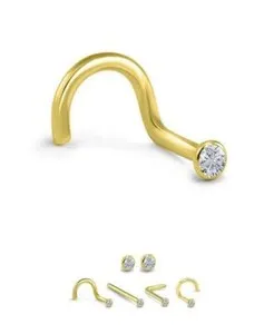 Authentic Gold Plated 316L Surgical Nose Stud LBend Screw Bezel CZ 22G 20G 18G