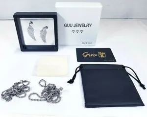 Authentic 2 Guu Two-Tone 15mm Iced Gold-Plated CZ Feather Pendant Necklace - 23.5"