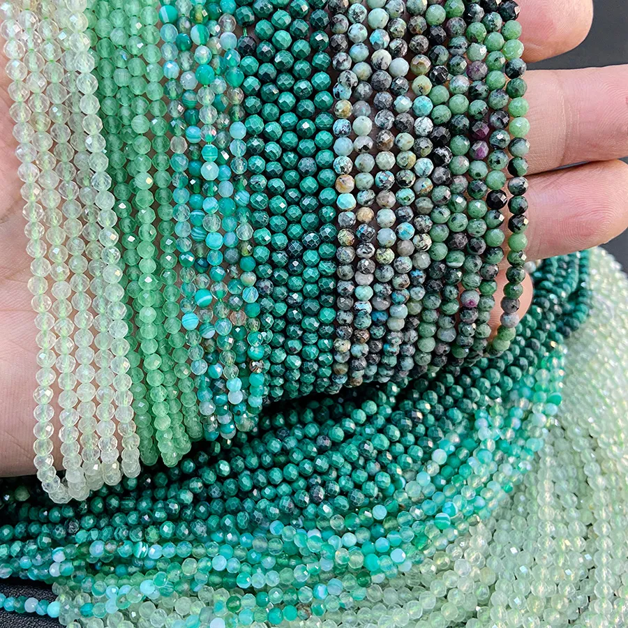 Authentic Tiny Emerald Guardians: Faceted Green Agate and Quartz Crystal Beads for Protection and Balance