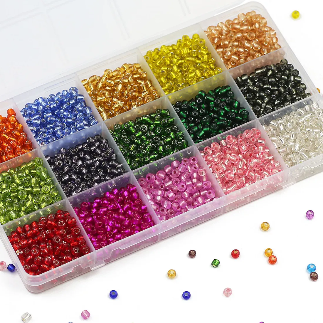 Authentic 15 Colors Kit Transparent 2/3/4mm Multi-Size Glass Bead Spacer Loose Rice Beads For Jewelry DIY Bracelet Necklace Accessories