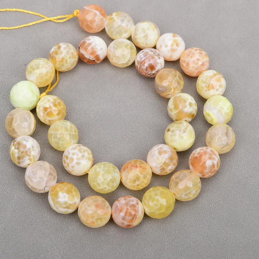 Authentic APDGG 2 Strands 12mm Natural Yellow Fire Agate Faceted Round Beads Loose Stone Beads 15" Strand Necklace Jewelry Making DIY