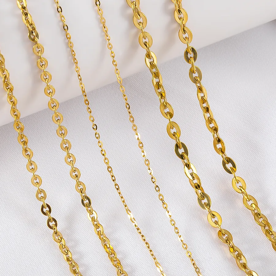 Authentic No Fade 2/3/5mm Width Crossing Flat Oval Chains Link Chains for Necklaces Bracelet Jewelry Findings DIY Material