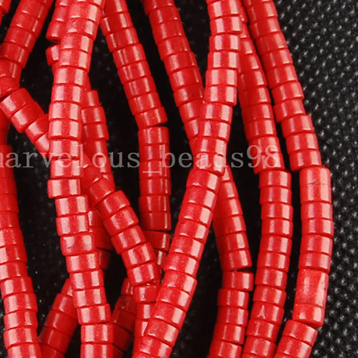 Authentic Beautiful jewelry 2x4mm Dark Red Howlite Howlite Column Women men Spacers Loose Bead 15 1/2 " 1pcs G6199
