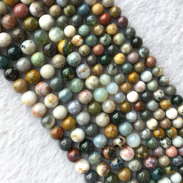 Authentic 2 Strands Natural Genuine Multi-Color Green Yellow White Ocean Jasper Round Jewellery Loose Ball Beads 3mm 4mm 6mm 8mm 15"