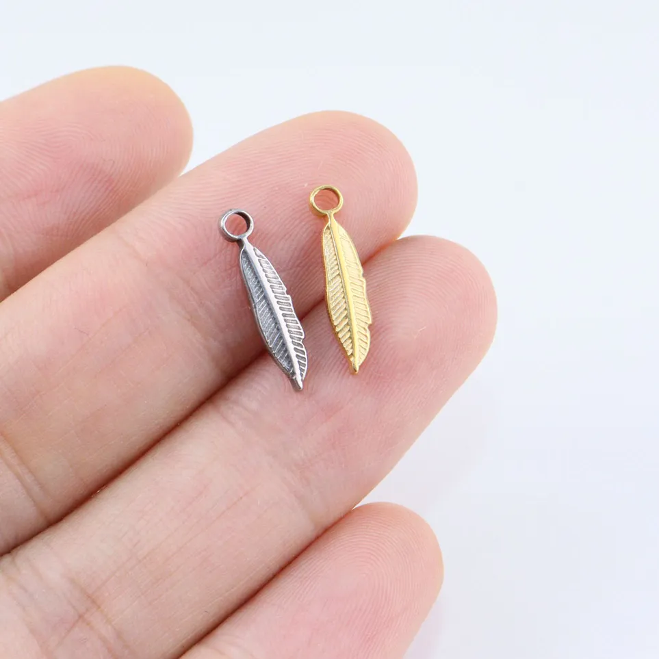 Authentic 5pcs 15*4mm High Quality Mini Leaves Charms Pendant DIY Necklace Earrings Bracelets Unfading 2 Colors