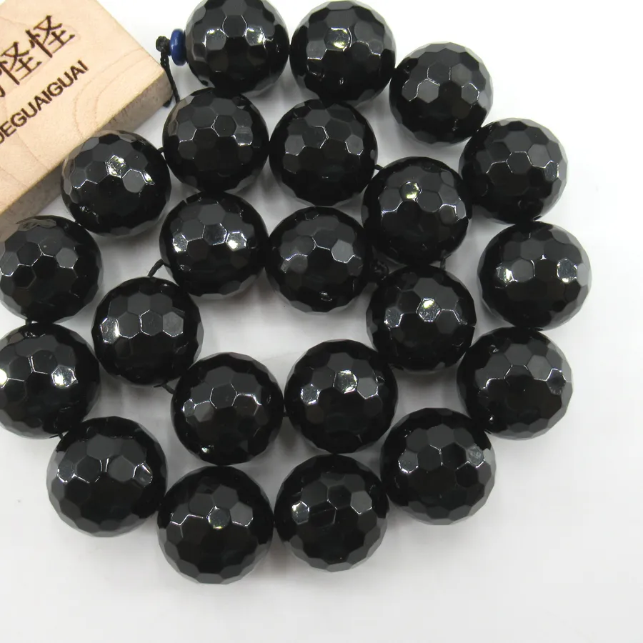 Authentic APDGG Natural Faceted Black Onyx 18mm Round Beads Semi Precious Gemstone 15" Jewelry Making DIY