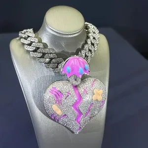 Authentic 14K White Gold Plated Round Cut Moissanite Broken Heart Customize Pendant