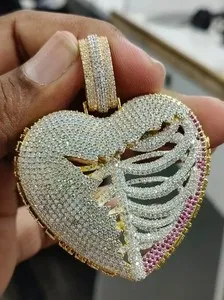 Authentic 3.60Ct Round Cut Moissanite Customized Broken Heart Pendant Two Tone Gold Plated