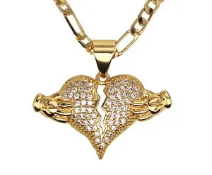 Authentic The Gilded Fracture CZ Pendant and Figaro Chain