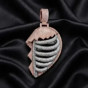Authentic 3.30Ct Round Cut Moissanite Broken Heart Men's Pendant 14K Two Tone Gold Plated