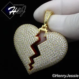 Authentic 925 STERLING SILVER CUBIC ZIRCONIA GOLD PLATED/SILVER BROKEN HEART PENDANT*SP246