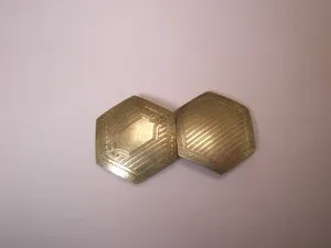 Authentic Hexagon Gold Plated SINGLE Vintage EEE Cuff Link replacement lost/broken aa147