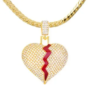 Authentic Men's Iced Out CZ Gold Plated Broken Heart 24 inch Miami Cuban Chain MCP 16875 G