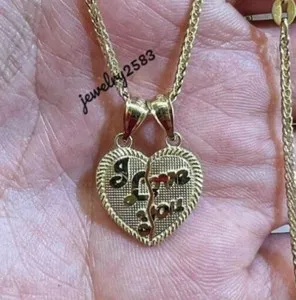 Authentic Unique Men's Broken Heart Pendant Solid Metal 14k Yellow Gold Plated Silver