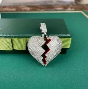 Authentic 1.80Ct Round Cut Moissanite Broken Heart Pendant 14K White Gold Plated Silver