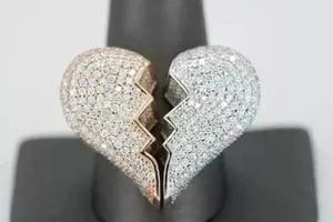 Authentic 4.00 Ct Round Cut Moissanite Broken Heart Wedding Ring 14K Two Tone Gold Plated