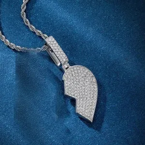 Authentic 2.00Ct Round Cut Moissanite Broken Heart Custom Pendant 14K White Gold Plated