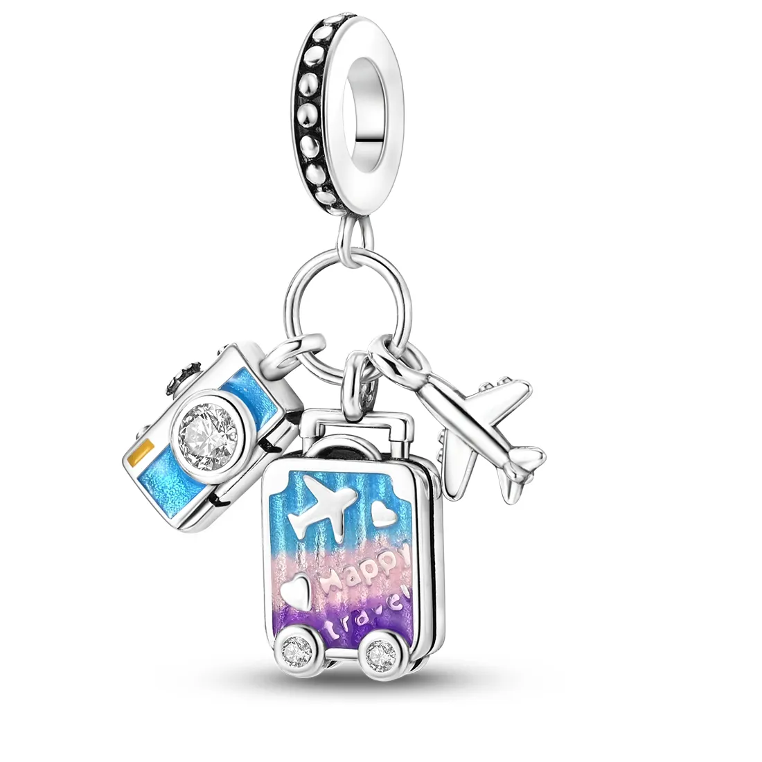 Authentic 925 Sterling Silver Camera Luggage Airplane Travel Charm Dangle Bead Fit Bracelets Wanderlust Vacation Women Jewelry