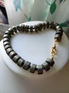 Authentic Homemade Pyrite And Ruby Zoisite Gold Plated Bracelet