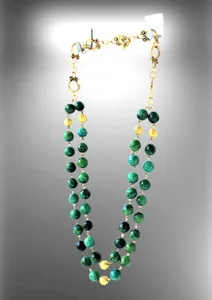 Authentic ESTATE SALE 20" FACETED RUBY ZOISITE gemstones 18K gold plated beads necklace