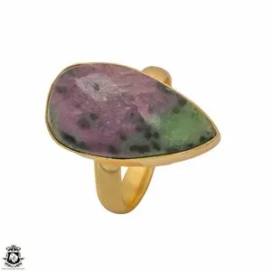 Authentic Size 8.5 - Size 10 Adjustable Ruby Zoisite 24K Gold Plated Ring GPR1216