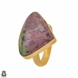 Authentic Size 8.5 - Size 10 Adjustable Ruby Zoisite 24K Gold Plated Ring GPR1215
