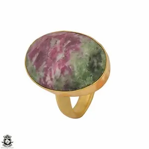 Authentic Size 8.5 - Size 10 Adjustable Ruby Zoisite 24K Gold Plated Ring GPR1220