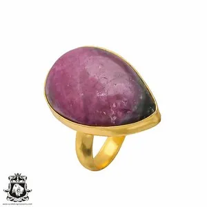 Authentic Size 8.5 - Size 10 Adjustable Ruby in Zoisite 24K Gold Plated Ring GPR191