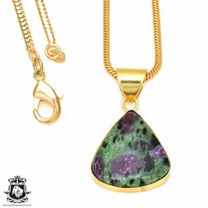 Authentic Ruby Zoisite 24K Gold Plated Pendant 3mm Snake Chain GPH93