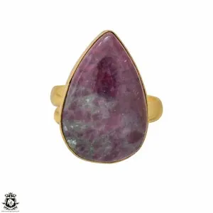 Authentic Size 9.5 - Size 11 Adjustable Ruby Zoisite 24K Gold Plated Ring GPR1213