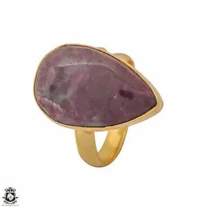 Authentic Size 9.5 - Size 11 Adjustable Ruby Zoisite 24K Gold Plated Ring GPR1221